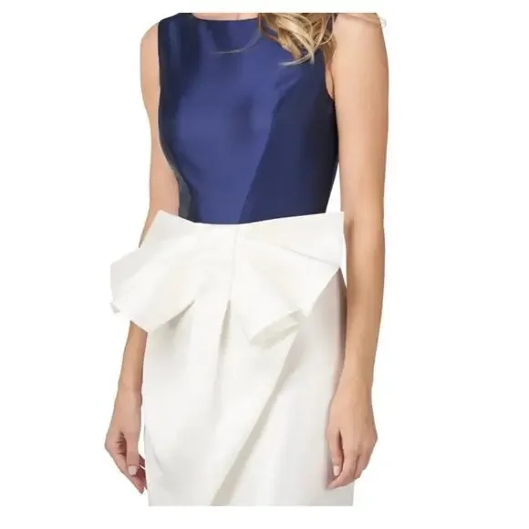 Kay Unger Hailey Colorblock Sleeveless 3D Bow Side Slit Navy Ivory Dress Size 10 - Picture 3 of 15